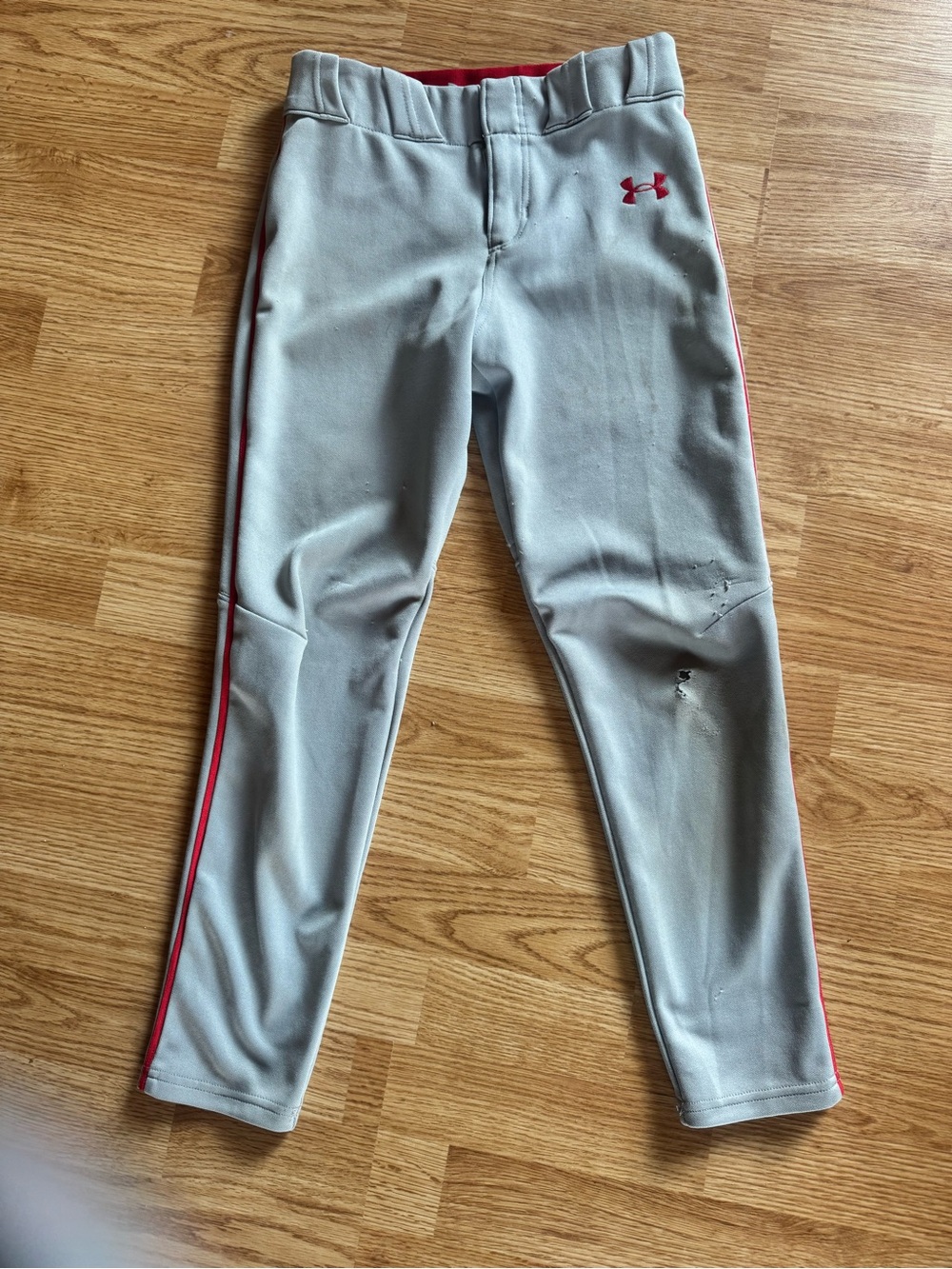 Under Armour Light Gray Baseball Pants with Red Accents